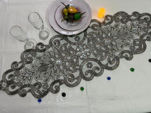 Hand beaded table - table, runner