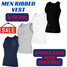 6 Pack Mens Ribbed Vests 100%