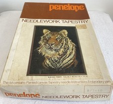 Tiger Needlework Tapestry B/S 610 Large Size 15”x19” By Penelope Half Completed