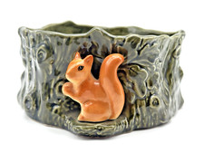 Vintage Sylva C Vase Planter Bowl Ceramic Green Squirrel Oak Tree Trunk