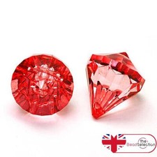 VERY LARGE RED FACETED ACRYLIC DIAMOND TOP DRILLED PENDANT BEADS 45mm ACR102