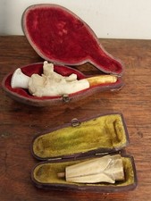 Antique Edwardian meerschaum pipe in case and cheroot holder C1900     (1321)