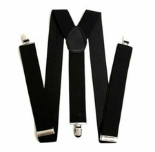 BLACK BRACES SUSPENDERS ADJUSTABLE ELASTIC THICK MENS LADIES TROUSERS GANGSTER