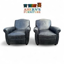 Pair of French Art Deco Club Chairs Genuine Leather Crocodile Embossed Armchairs