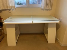IKEA White modular glass top Desk with shelf storage legs