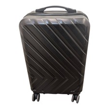 55cm Hard Shell Carry-On Suitcase - Black Diagonal Pattern - Lightweight 2kg