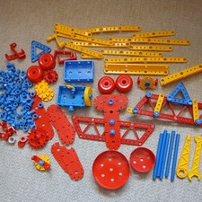 Meccano Junior Vintage 1970's tools, wheels, nuts, bolts. pieces
