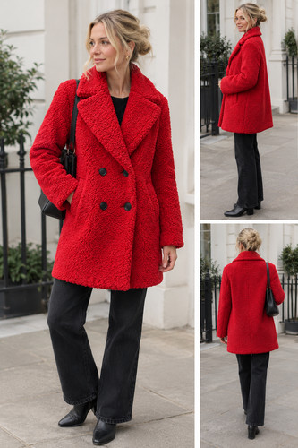 Zara red teddy coat - teddy, –