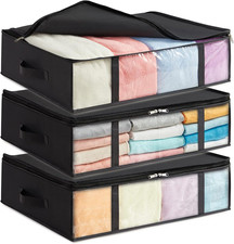 40L under Bed Storage Containers 3 Pack, Foldable Clothing Storage Bags with Fro