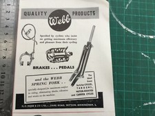 1953 Webb SPRING FORKS CYCLES TANDEMS MOTOR ASSISTED ADVERTISING CYCLE ARTICLE