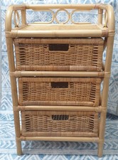 Vintage Bamboo Drawer & Shelf Unit Stand Storage Cane Wicker 1970's Boho Hippie
