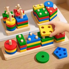 Sorting Stacking Baby Sensory Toys Wooden Puzzle Rainbow Blocks  Kids Education