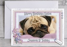 Personalised birthday card Pug