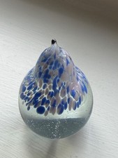 Small Paperweight Pear Glass Guernsey Island Studio blue and pale pink on clear