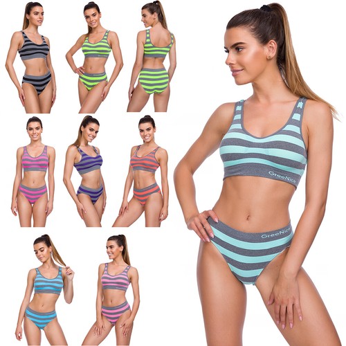 Ladies striped underwear set - striped,