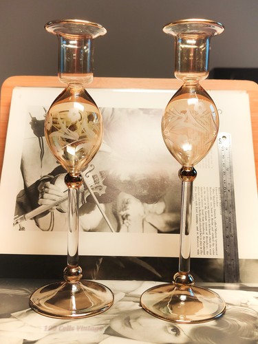 Pair glass egyptian candle - glass,
