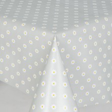 Daisy Grey ground with small White Flowers Pvc Wipeclean Vinyl Tablecloth