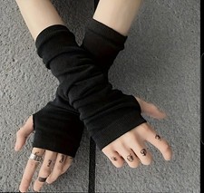 Full Black Fingerless Gloves ☆ Soft, Warm & Stretchy Street Harajuku Arm Warmers