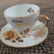 Vintage Argyle Made In England Bone China Cup & Saucer Set Golden Wedding Gift