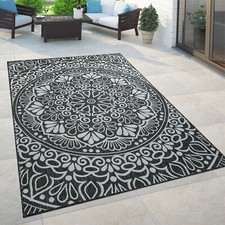 Indoor & Outdoor Rug, For Balcony And Terrace With Oriental Pattern, In Black