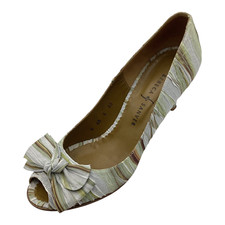 Rebeca Sanver Green Multi Textile High Heel Party Court Shoes Size UK 7 Used