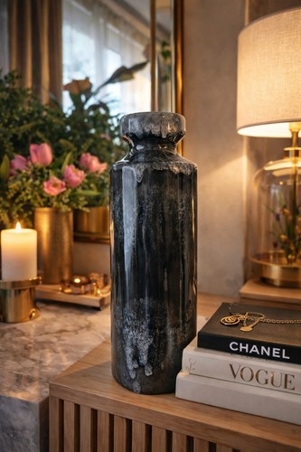 Black reactive glaze vase - black,