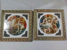 Pair Vintage Ceramic Tile Mural Peter Paul Rubens Marie de' Medici Henry IV