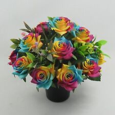 Premium Artificial flowers memorial grave arrangement Rainbow Roses HandMade