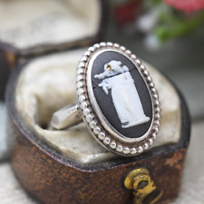 Vintage Wedgwood Sterling Silver Black Jasperware Cameo Ring 1973 - Terpsichore