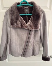 New Women’s Next Grey Faux Fur Lined Aviator  Jacket size 12-14 Brand  New