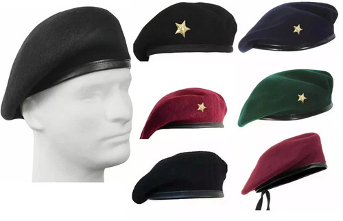 Beret cap with gold star - with,