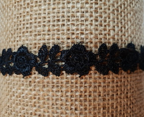 Black guipure lace trim rose - black,