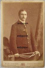 CABINET CARD HUNTER HUNTING HORN MAN CROP DOWNEY HORSE RIDING ANTIQUE PHOTO
