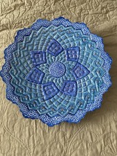 Minakari Islamic Persian Enamel On Copper Plate Dish Handpainted BlueWhite Flor