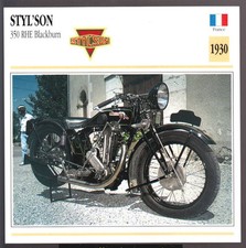 1930 Styl'son 350cc RHE Blackburne Engine Stylson Motorcycle Photo Spec Card