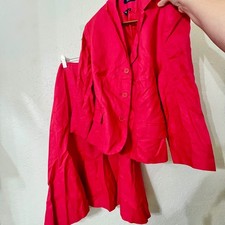 Chaps Women's Red 100% Linen Blazer & Skirt Suit Set Size 16, Size 12 Skirt