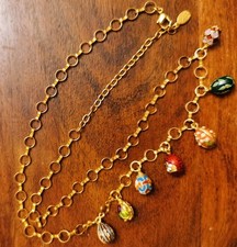 Signed Vintage Joan Rivers Gold Tone Necklace With 7 Fixed Egg Pendants