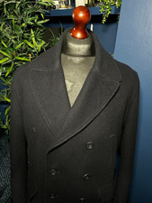 Hardy Amies Pure Cashmere Overcoat PeaCoat Double Breast Dark Navy Mens 44 Large