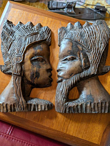 Pair hand carved ebony wood - pair,