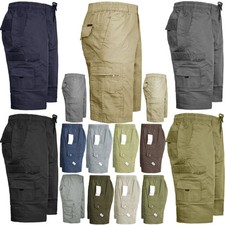 Mens Summer 3/4 Length Cargo Combat Shorts Multi Pocket Elasticated Waist