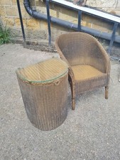 Old Lloyd Loom Set Chair (Quite Petite) & Basket With Glass Top Vintage 1937