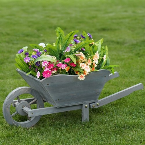 Wood wagon flower planter with - wood,