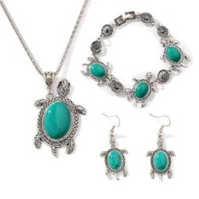 4pc Boho Silver Tone/Turquoise