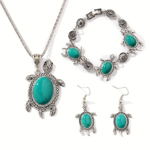 4pc boho silver tone turquoise - 4pc,