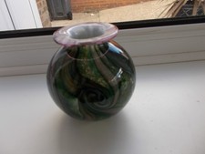 AZURENE ISLE OF WIGHT STUDIO GLASS VASE WITH LABEL 10CM TALL
