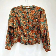 Vintage Womens 80s-40s Shirt Blouse 8/36 UK Multicoloured Floral Autumn/Winter