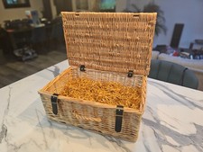 Wicker hamper basket, medium, with adjustable buckle straps