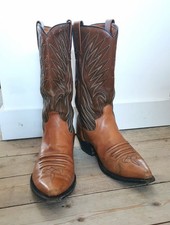 Men's Western Leather Cowboy Boots, Two Tone, UK Size 9 USA Size 9.5