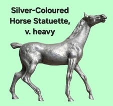 Vintage Horse Shiny Statuette v. heavy, Chromed Bronze/Silver Plate, 8" tall