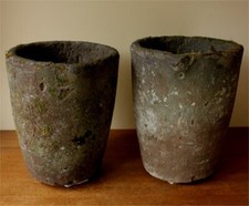 Two French Foundry Melting Pots. Lava Stone Smelting Crucibles. Vintage Planters